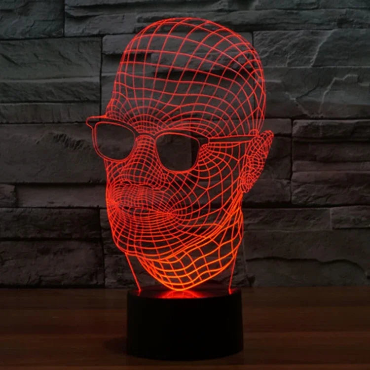 Lâmpada de Secretária Estéreo Visual Criativa com Descoloração de 7 Cores, Luz Noturna, Tamanho do Produto: 23,6 x 14,0 x 8,7 cm, Estilo Homem com Óculos
