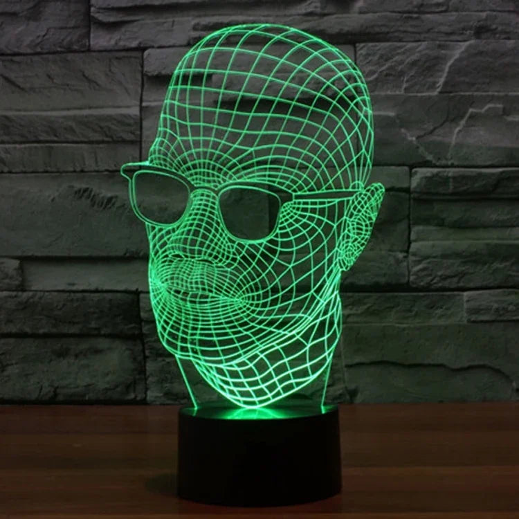 Lâmpada de Secretária Estéreo Visual Criativa com Descoloração de 7 Cores, Luz Noturna, Tamanho do Produto: 23,6 x 14,0 x 8,7 cm, Estilo Homem com Óculos