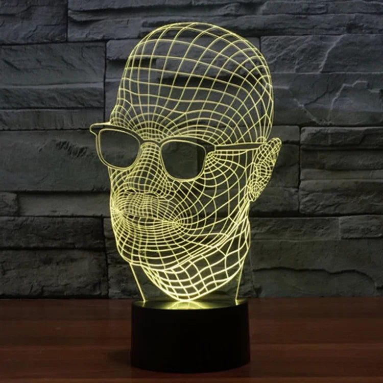 Lâmpada de Secretária Estéreo Visual Criativa com Descoloração de 7 Cores, Luz Noturna, Tamanho do Produto: 23,6 x 14,0 x 8,7 cm, Estilo Homem com Óculos