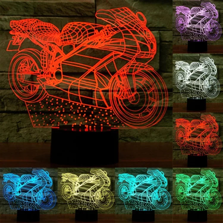 Lâmpada de Secretária Estéreo Visual Criativa com Descoloração de 7 Cores, Forma de Motociclo