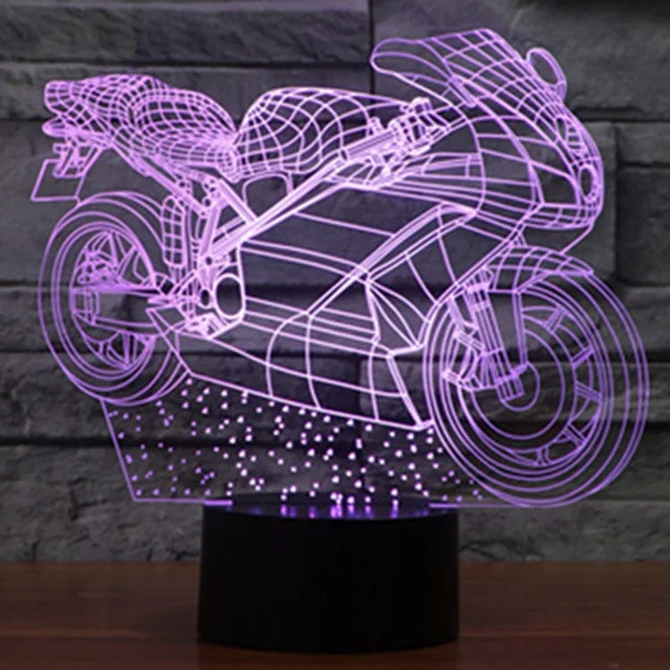 Lâmpada de Secretária Estéreo Visual Criativa com Descoloração de 7 Cores, Forma de Motociclo
