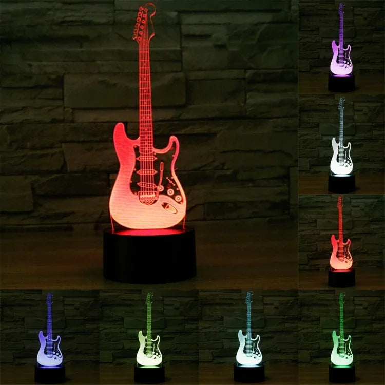Lâmpada de Mesa Estéreo Visual Criativa com Descoloração de 7 Cores, Forma de Guitarra Elétrica