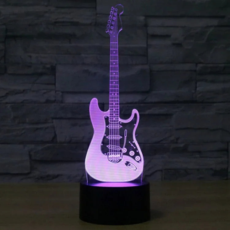 Lâmpada de Mesa Estéreo Visual Criativa com Descoloração de 7 Cores, Forma de Guitarra Elétrica