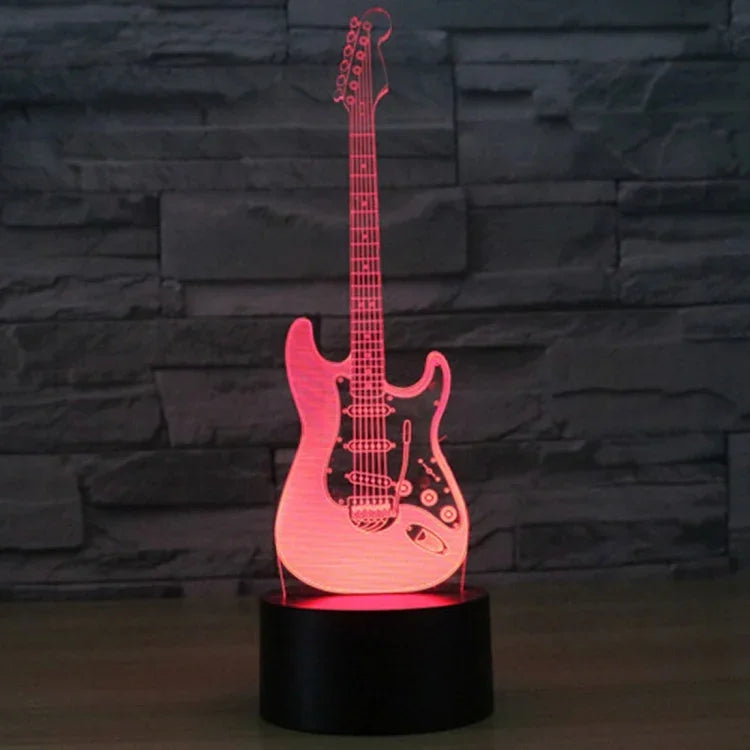 Lâmpada de Mesa Estéreo Visual Criativa com Descoloração de 7 Cores, Forma de Guitarra Elétrica