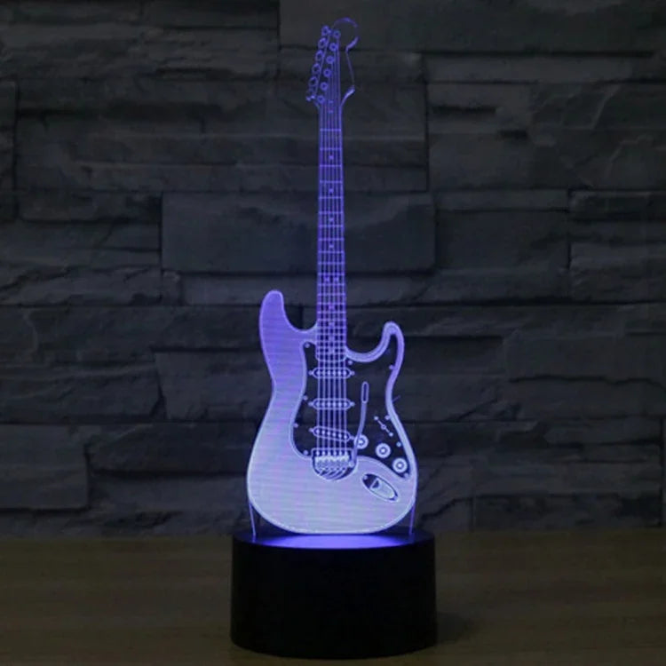 Lâmpada de Mesa Estéreo Visual Criativa com Descoloração de 7 Cores, Forma de Guitarra Elétrica