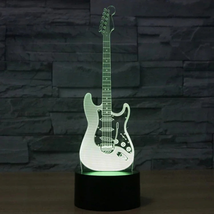 Lâmpada de Mesa Estéreo Visual Criativa com Descoloração de 7 Cores, Forma de Guitarra Elétrica