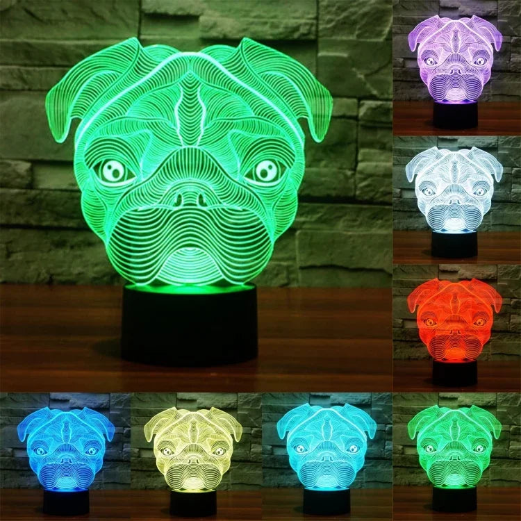 Lâmpada de Mesa Estéreo Visual Criativa com Descoloração de 7 Cores, Forma de Cão