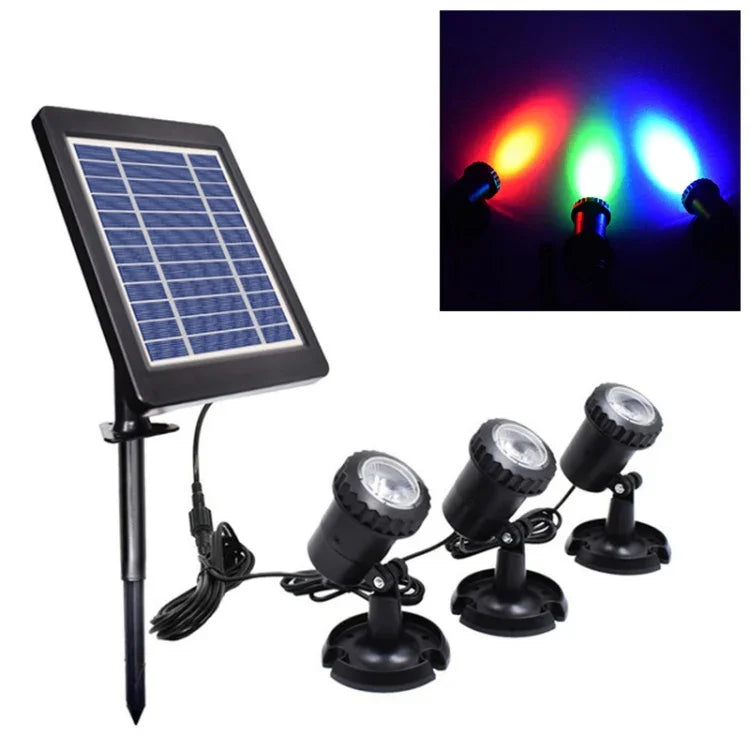 Projetor Solar de Relva 3 em 1 com Luz Vermelha, Verde e Azul para Piscina, Luz Vermelha, Verde e Azul
