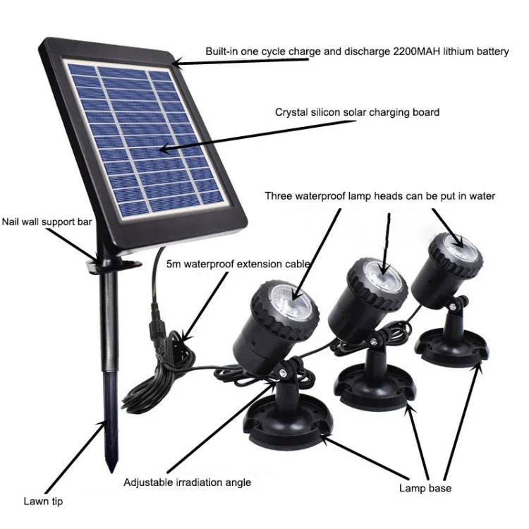 Projetor Solar de Relva 3 em 1 com Luz Quente para Piscina