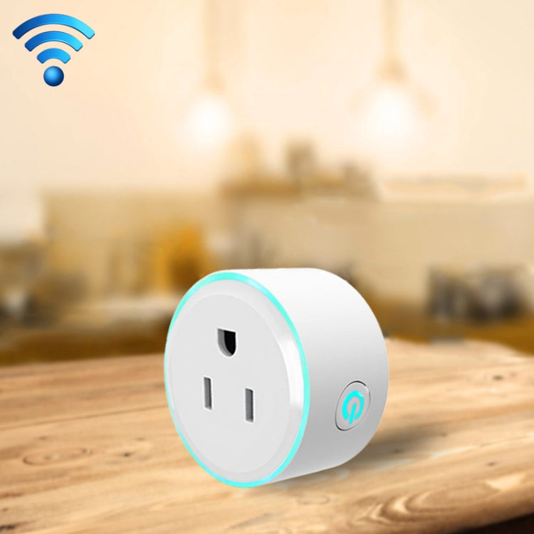 Tomada inteligente WiFi 2,4GHz formato redondo 10A, mini ficha, controlo remoto por APP, temporizador, compatível com Alexa e Google Home, luz respiratória colorida, AC 100-240V, ficha US