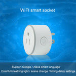 Tomada inteligente WiFi 2,4GHz formato redondo 10A, mini ficha, controlo remoto por APP, temporizador, compatível com Alexa e Google Home, luz respiratória colorida, AC 100-240V, ficha US