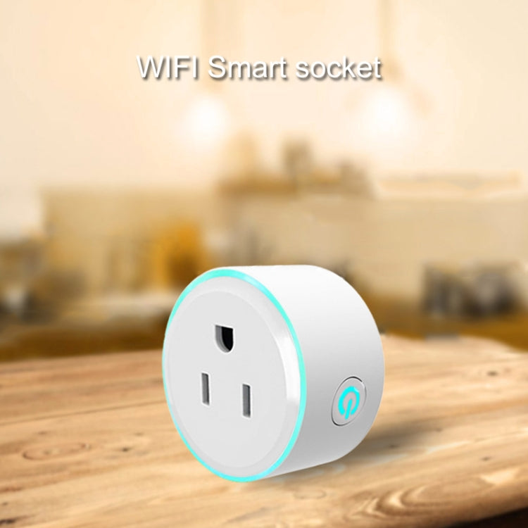 Tomada inteligente WiFi 2,4GHz formato redondo 10A, mini ficha, controlo remoto por APP, temporizador, compatível com Alexa e Google Home, luz respiratória colorida, AC 100-240V, ficha US