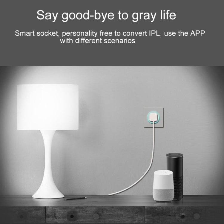 Tomada inteligente WiFi 2,4GHz formato redondo 10A, mini ficha, controlo remoto por APP, temporizador, compatível com Alexa e Google Home, luz respiratória colorida, AC 100-240V, ficha US