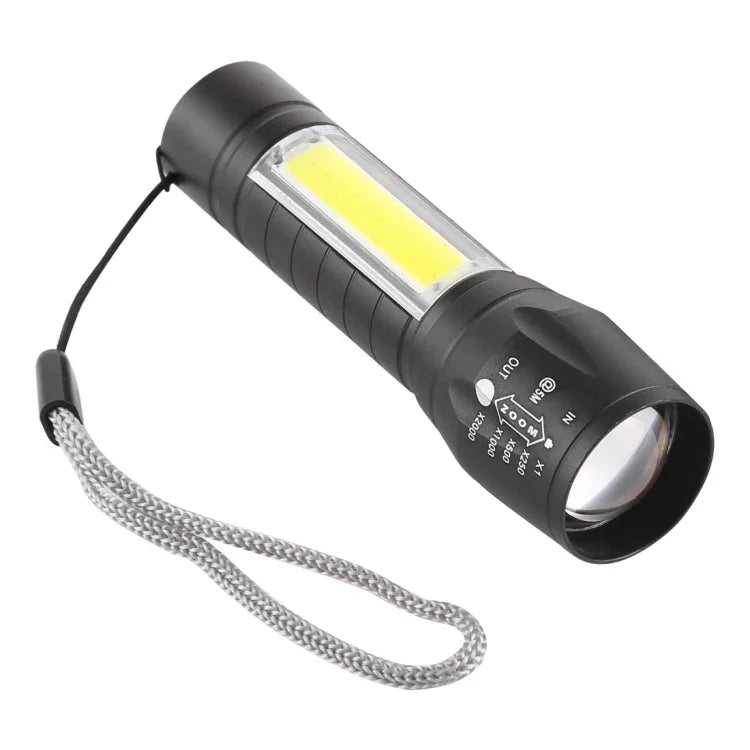 Lanterna Impermeável A2 USB Recarregável com Zoom XPE + COB, 3 Modos e Caixa de Armazenamento, A2