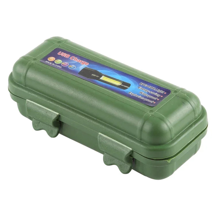 Lanterna Impermeável A2 USB Recarregável com Zoom XPE + COB, 3 Modos e Caixa de Armazenamento, A2