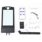 Luz de Parede Solar para Exterior 12W 56 LEDs SMD 2835 IP65 à Prova de Água com Controlo Remoto e Sensor de Movimento