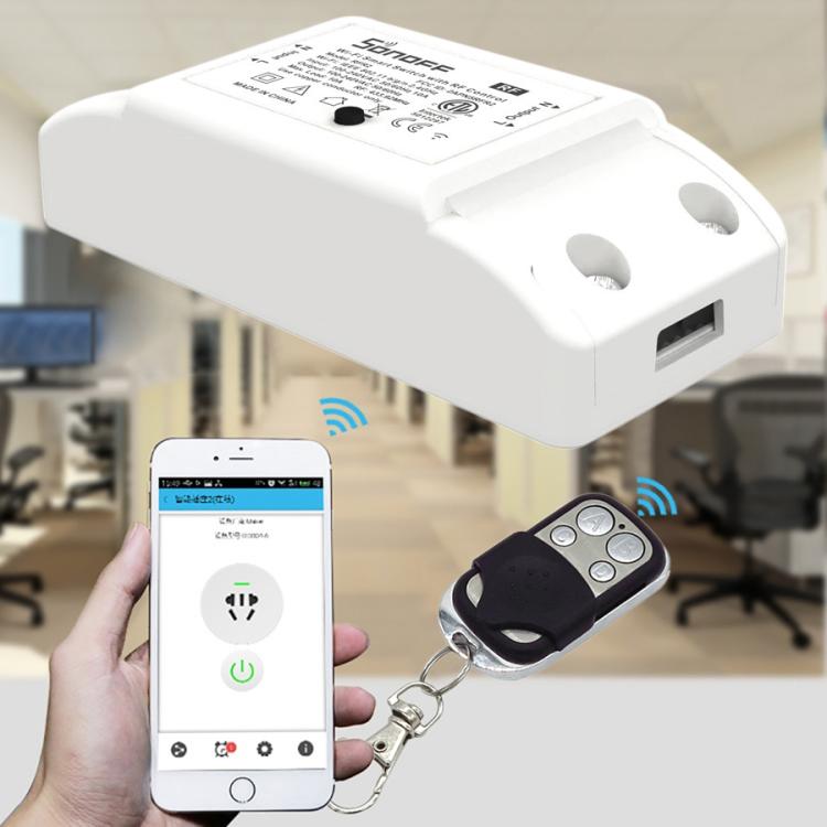 Módulo temporizador de controlo remoto sem fios inteligente WiFi DIY Sonoff 433MHz com interruptor de energia e controlo remoto de 4 teclas para casa inteligente, compatível com iOS e Android, 433MHz com controlo remoto