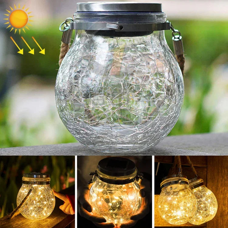 Lâmpada Pendente de Garrafa de Vidro com Energia Solar IP55 à Prova de Água para Decoração de Jardim Exterior, Luz Branca Quente