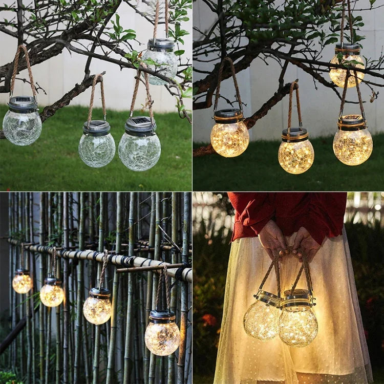 Lâmpada Pendente de Garrafa de Vidro com Energia Solar IP55 à Prova de Água para Decoração de Jardim Exterior, Luz Branca Quente
