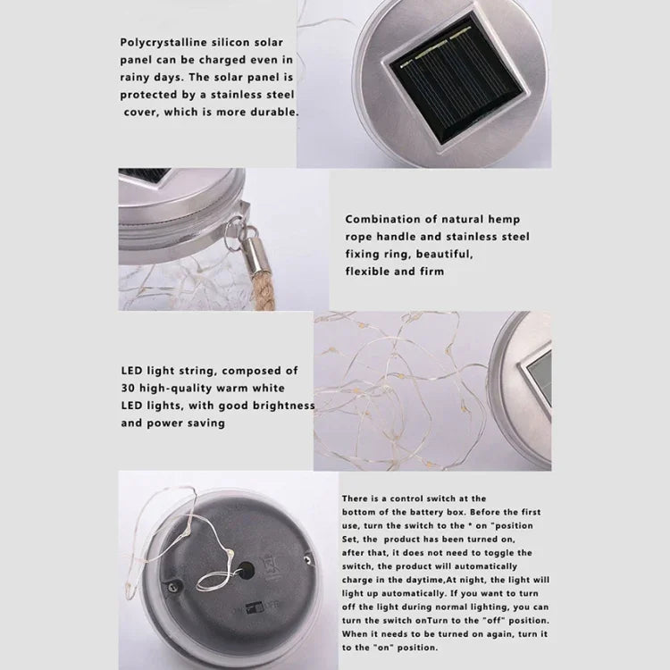 Lâmpada Pendente de Garrafa de Vidro com Energia Solar IP55 à Prova de Água para Decoração de Jardim Exterior, Luz Branca Quente