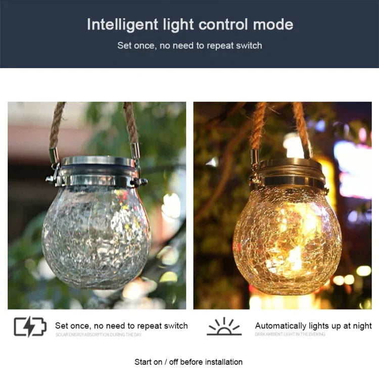 Lâmpada Pendente de Garrafa de Vidro com Energia Solar IP55 à Prova de Água para Decoração de Jardim Exterior, Luz Branca Quente