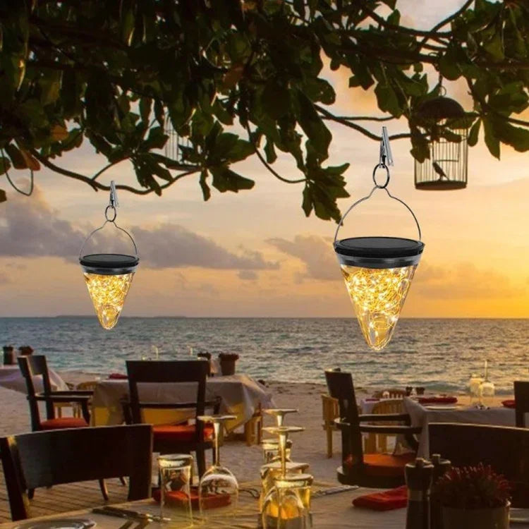 Lâmpada Pendente Cónica de Luz Estelar com Energia Solar IP55 à Prova de Água para Decoração de Jardim Exterior