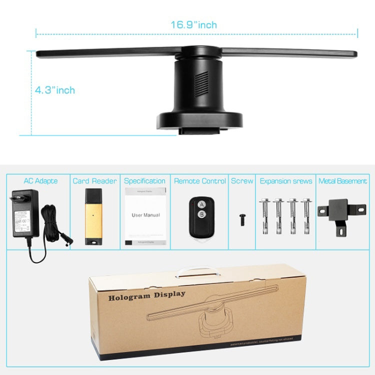 Ventoinha de Ecrã Holográfico com 224 LEDs e Comando à Distância, Suporta Cartão Micro SD 4GB, AC 100-240V, 450 x 224 Pixels