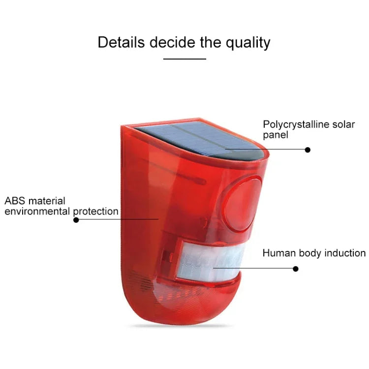 Luz de Alarme Sonoro Solar IP65 à Prova de Água com 110 dB para Alarme Anti-intrusão