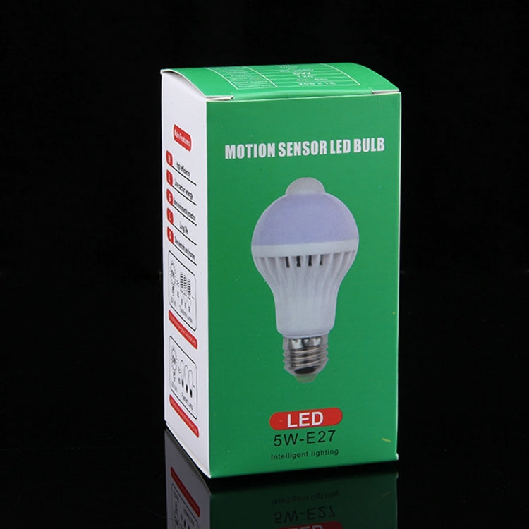 Lâmpada LED E27 5W 12 LEDs SMD 5730 300LM com Sensor de Movimento Infravermelho, Distância do Sensor: 4-6m, AC 220V, E27 5W Luz Branca, E27 5W Luz Branca Quente