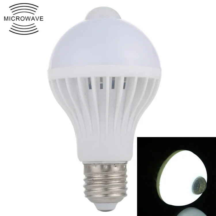 Lâmpada LED E27 7W 16 LEDs SMD 5730 450LM com Sensor de Movimento Infravermelho, Distância do Sensor: 4-6m, AC 220V, E27 7W Luz Branca