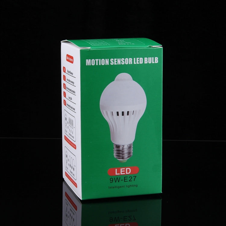Distância do Sensor: 4-6m, AC 85-265V, E27 9W Luz Branca, E27 9W Luz Branca Quente