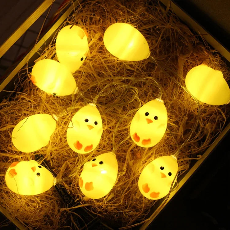 Lâmpada Decorativa de Bateria com 10 LEDs, Tipo Galinha Amarela Fofa, 1,5m, Luz para Feriado de Páscoa e Festa Doméstica, Galinha