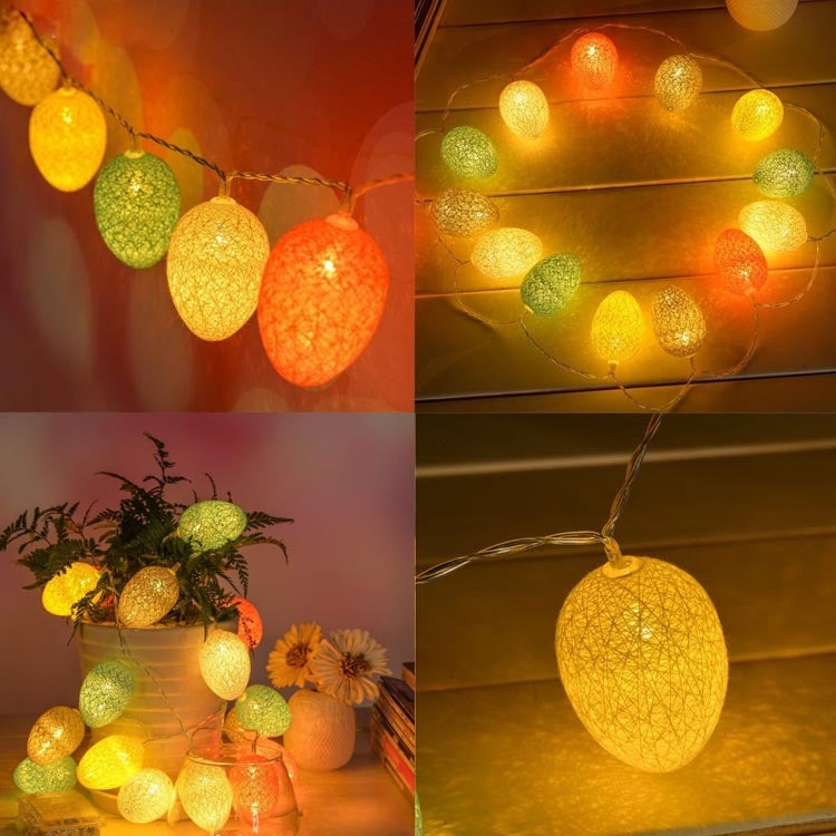 Luz de Fios de Algodão Coloridos com 10 LEDs, 1,8m, Alimentada a Pilhas, Lâmpada em Forma de Ovo para Decoração de Páscoa, Festa e Casa, 1,8m (Alimentada a Pilhas)