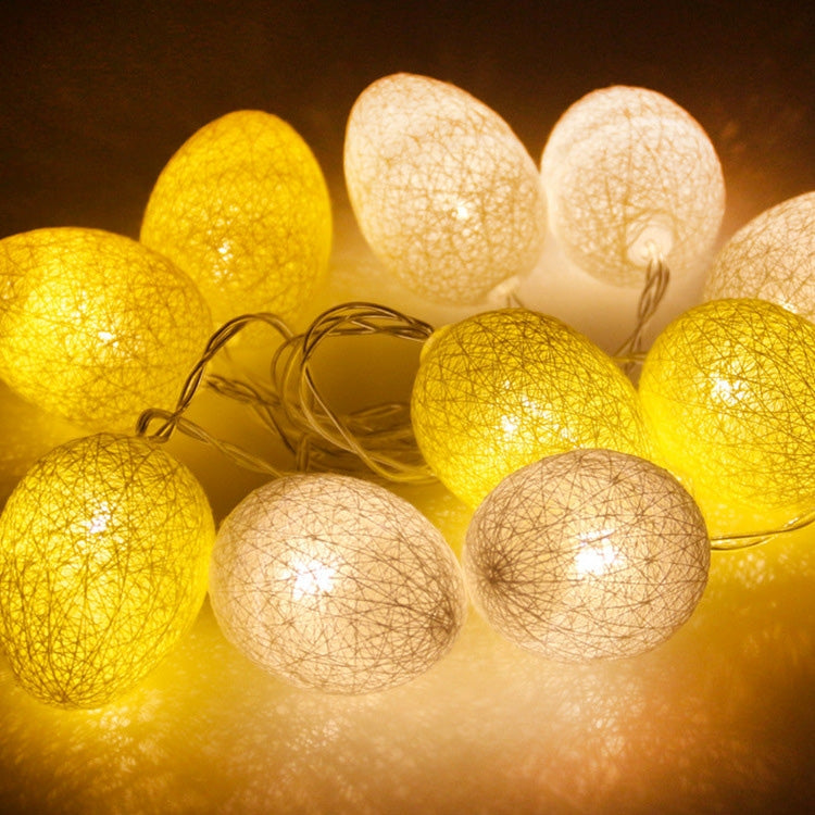 Cordão de Luz de Fios de Algodão Coloridos com 30 LEDs, 4,8m, Alimentado a Bateria, Lâmpada de Ovo para Feriado de Páscoa e Festa Doméstica