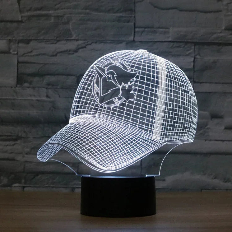 Candeeiro de Mesa LED 3D em Forma de Boné de Baseball Colorido, Versão com Controlo Remoto 16 Cores, Versão com Controlo Remoto 16 Cores