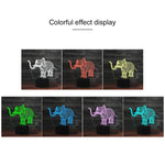 Candeeiro de Mesa LED 3D em Forma de Elefante Colorido, Versão com Controlo Remoto 16 Cores, Versão com Controlo Remoto 16 Cores