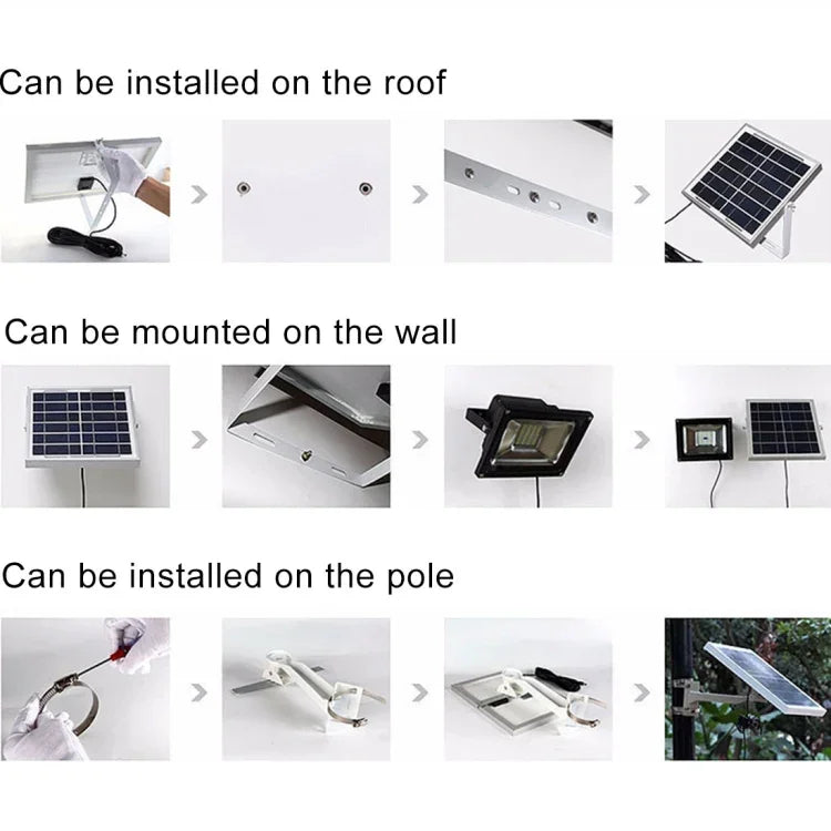 Projetor Solar 10W 100 LEDs IP67 à Prova de Água com Controlo Remoto, 10W