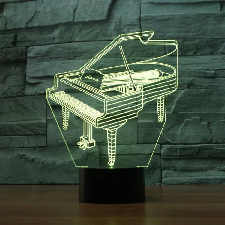 Candeeiro de Mesa LED 3D em Forma de Piano Colorido, Versão com Controlo Remoto 16 Cores, Versão com Controlo Remoto 16 Cores