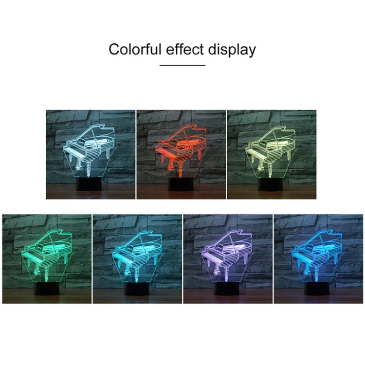 Candeeiro de Mesa LED 3D em Forma de Piano Colorido, Versão com Controlo Remoto 16 Cores, Versão com Controlo Remoto 16 Cores