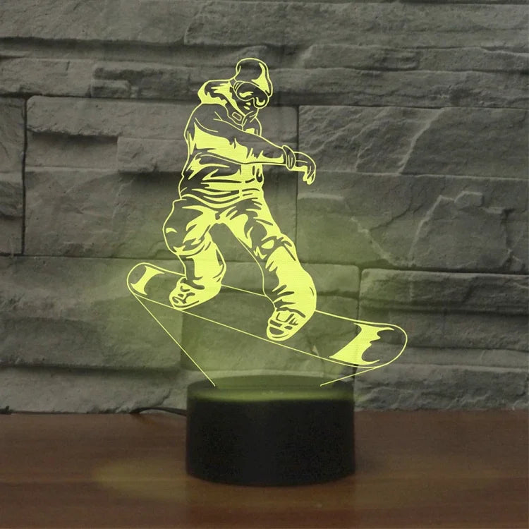 Candeeiro de Mesa LED 3D em Forma de Rapaz de Skate Colorido, Versão com Toque e Carregamento, Versão com Toque e Carregamento