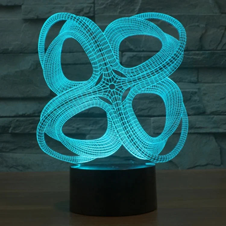 Candeeiro de Mesa Estéreo Visual Criativo com Descoloração de 7 Cores Luz Noturna, Estilo Abstrato de Quatro Círculos
