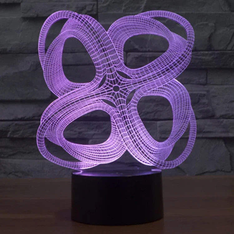 Candeeiro de Mesa Estéreo Visual Criativo com Descoloração de 7 Cores Luz Noturna, Estilo Abstrato de Quatro Círculos