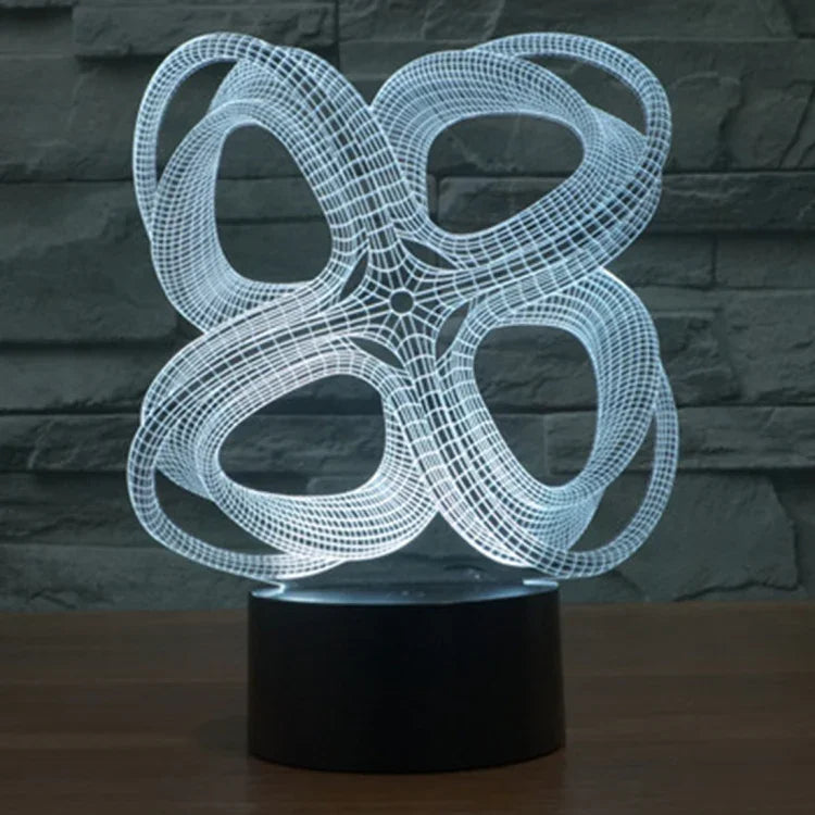 Candeeiro de Mesa Estéreo Visual Criativo com Descoloração de 7 Cores Luz Noturna, Estilo Abstrato de Quatro Círculos