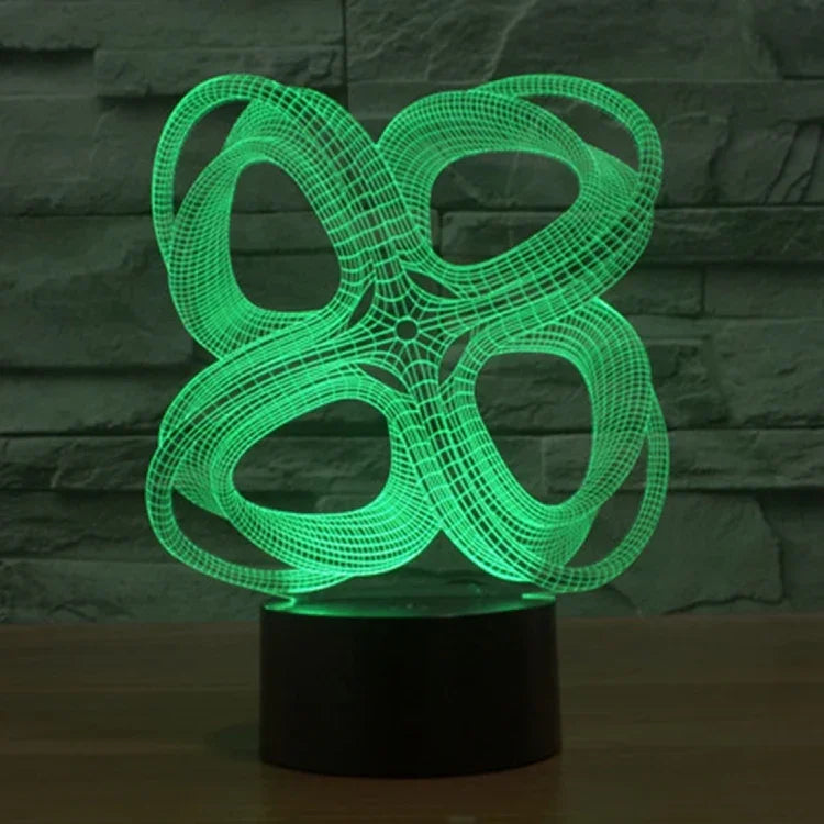 Candeeiro de Mesa Estéreo Visual Criativo com Descoloração de 7 Cores Luz Noturna, Estilo Abstrato de Quatro Círculos