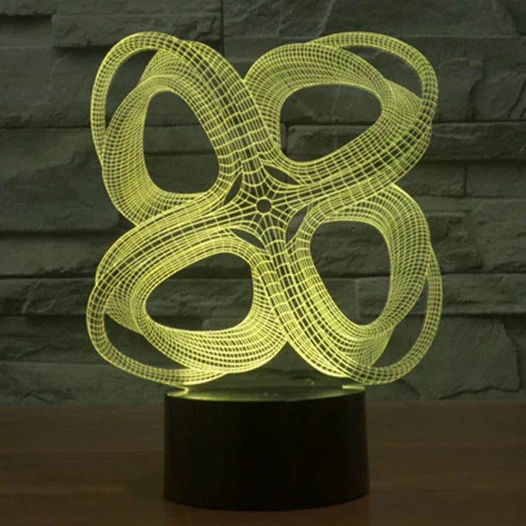 Candeeiro de Mesa Estéreo Visual Criativo com Descoloração de 7 Cores Luz Noturna, Estilo Abstrato de Quatro Círculos