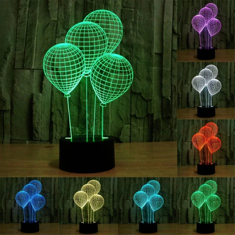 Candeeiro de Mesa Estéreo Visual Criativo com Descoloração de 7 Cores Luz Noturna, Estilo Balão