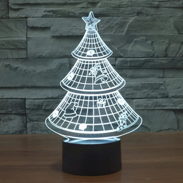 Candeeiro de Mesa Estéreo Visual Criativo com Descoloração de 7 Cores Luz Noturna, Estilo Árvore de Natal