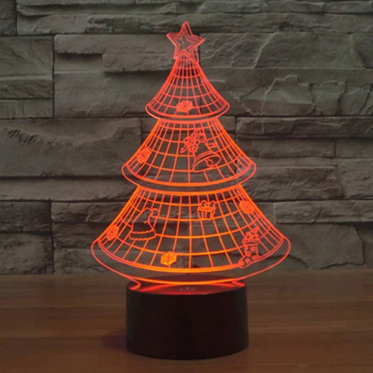 Candeeiro de Mesa Estéreo Visual Criativo com Descoloração de 7 Cores Luz Noturna, Estilo Árvore de Natal