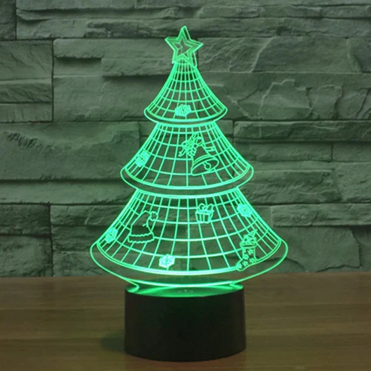 Candeeiro de Mesa Estéreo Visual Criativo com Descoloração de 7 Cores Luz Noturna, Estilo Árvore de Natal