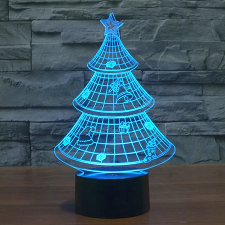 Candeeiro de Mesa Estéreo Visual Criativo com Descoloração de 7 Cores Luz Noturna, Estilo Árvore de Natal